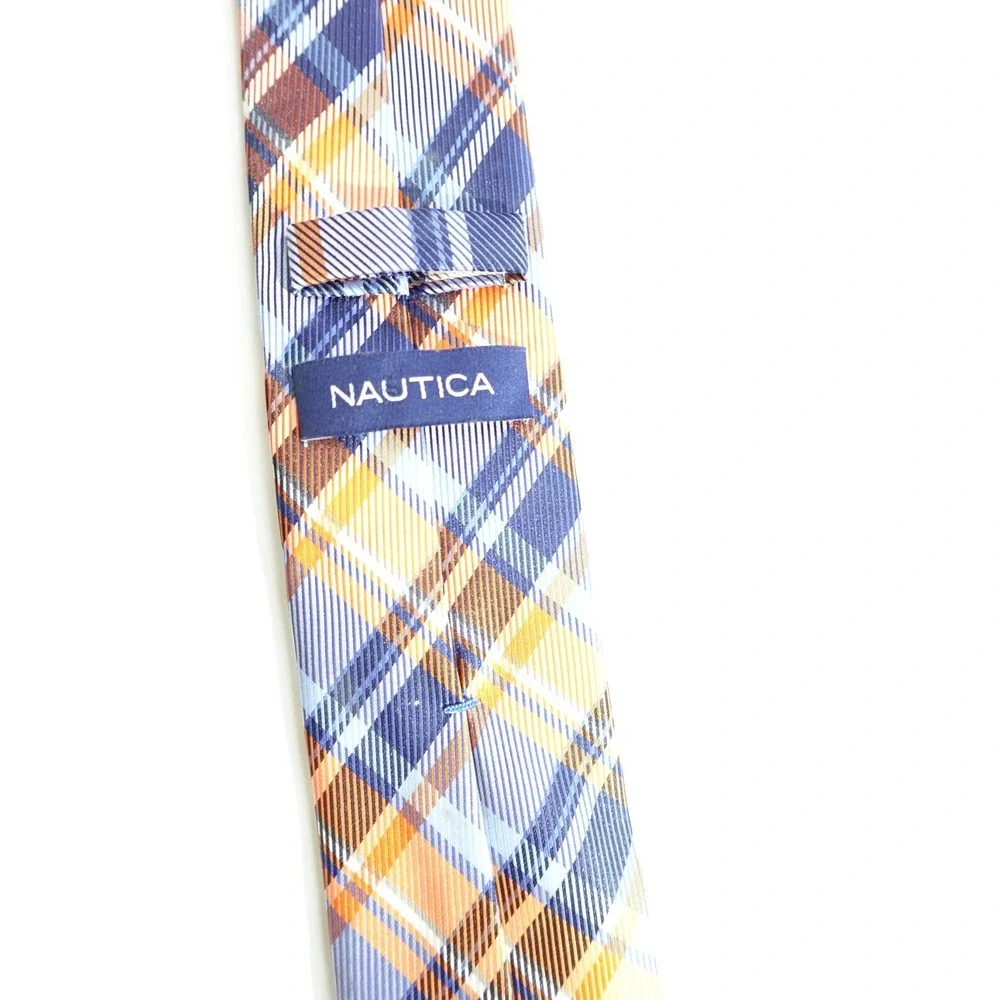 Nautica Classic Plaid Orange Blue Student Professor Architect Tie Academia‎